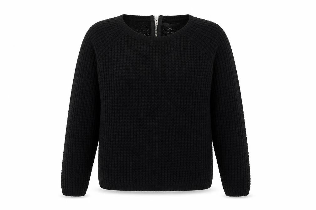 Front view of Only women’s black round neck acrylic jumper, size L