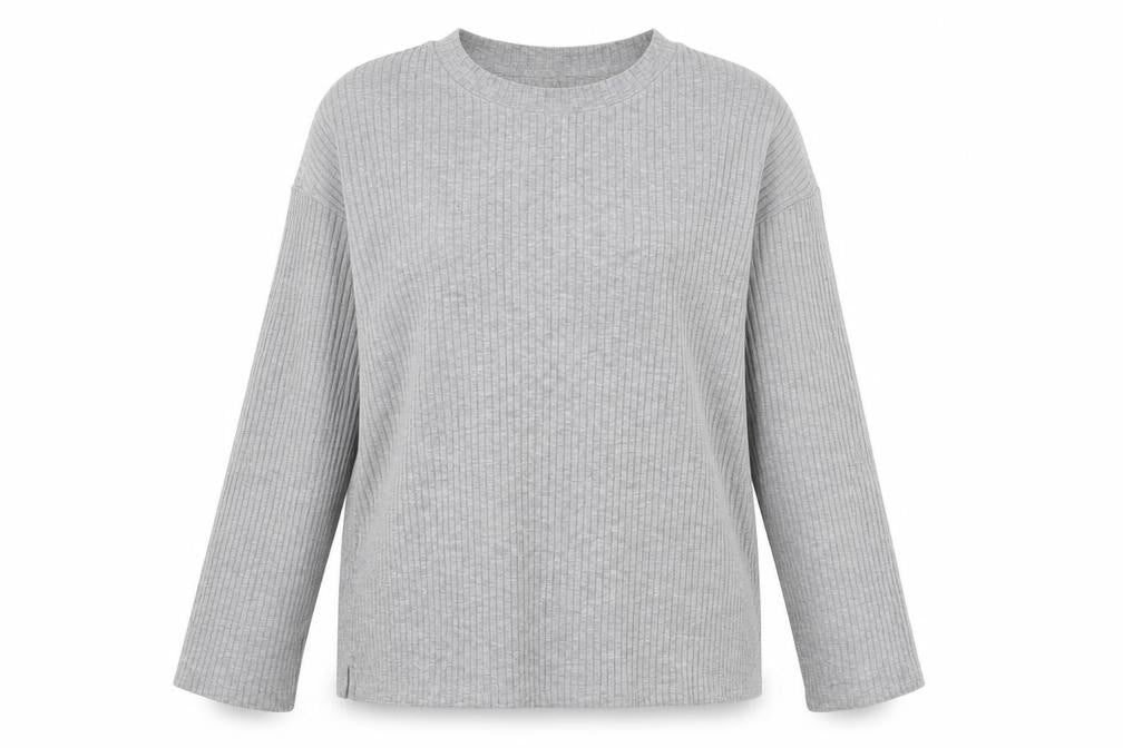 Front view of H&M women’s grey round neck polyester jumper, size L