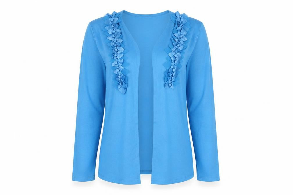 Front view of Studio women’s blue v-neck polyester cardigan jumper, size M