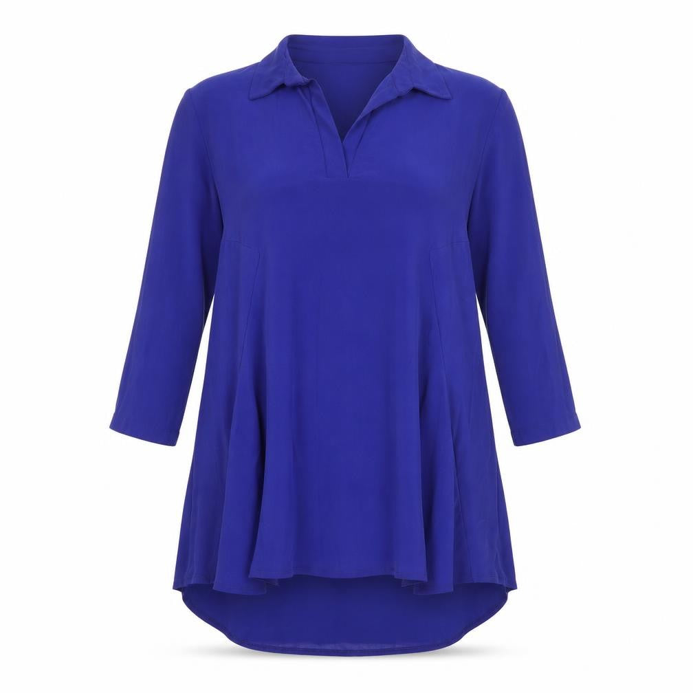 Front view of Renee women’s purple polyester shirt dress, size S, collared pullover
