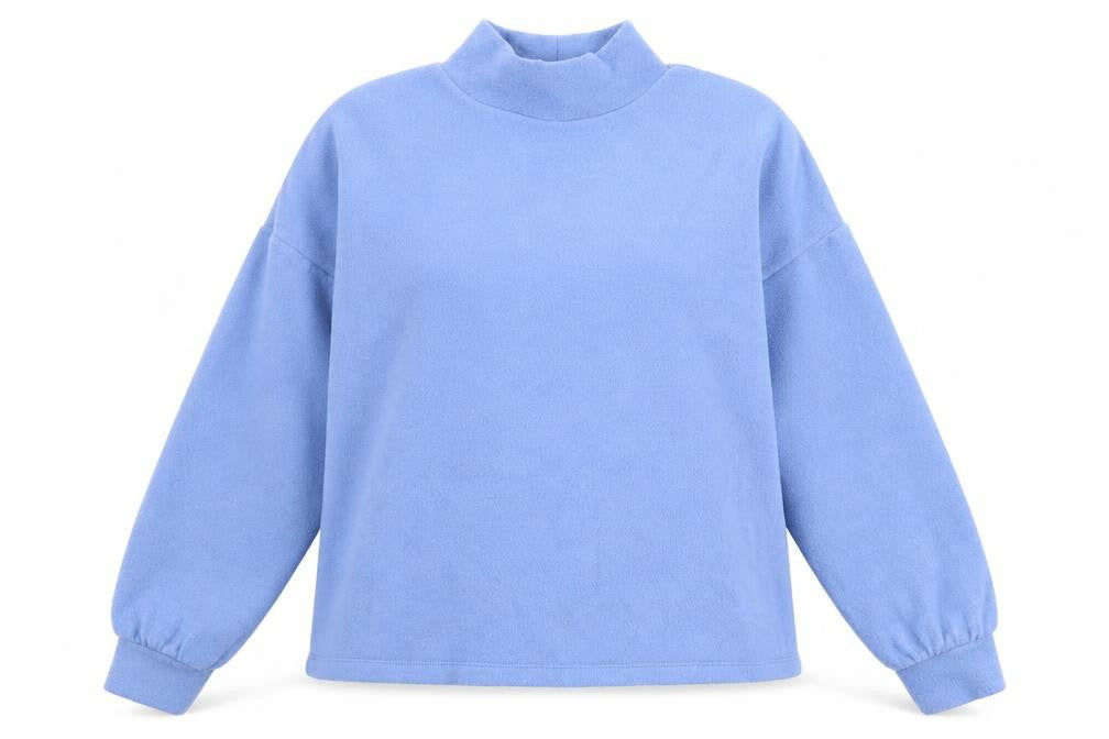 Front view of New Look women’s blue high neck polyester jumper, size S