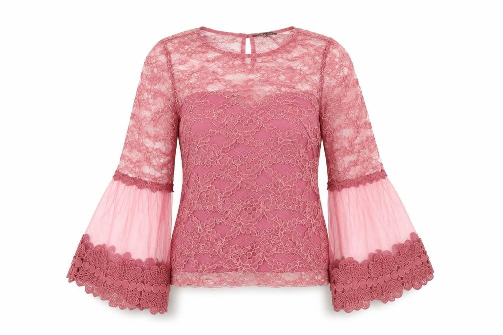 Front view of Lexie & Lola women’s pink polyester basic blouse, size UK 6, round neck
