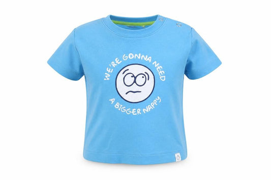 Front view of Hairy Baby Baby Blue Cotton Basic T-Shirt, size 9-12, Months Crew Neck Snap