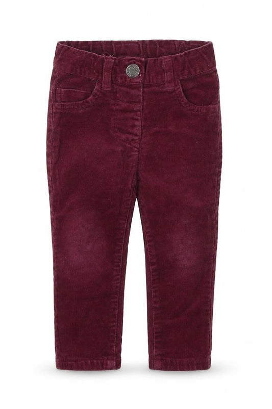 Front view of Dunnes girls’ purple cotton cargo trousers, size 9-12, months