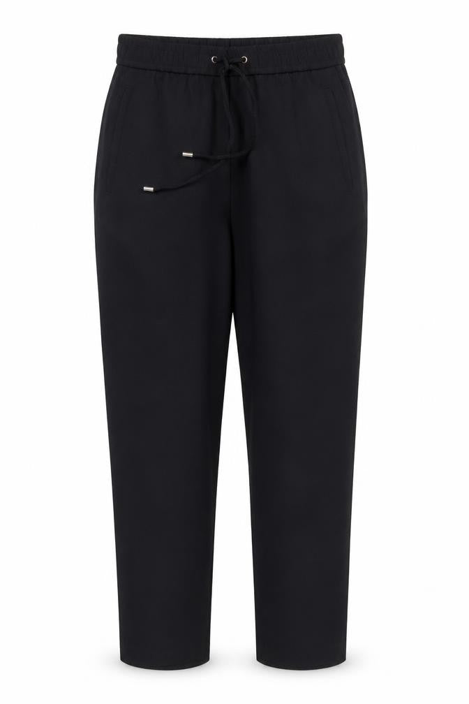 Front view of H&M women’s black polyester trousers, size UK 8, 26-inch leg regular