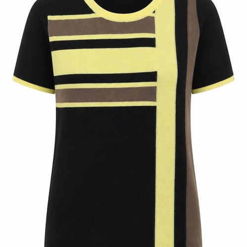 Afibel Womens Black Crew Neck Striped Acrylic Pullover Jumper Size 10   - Yellow