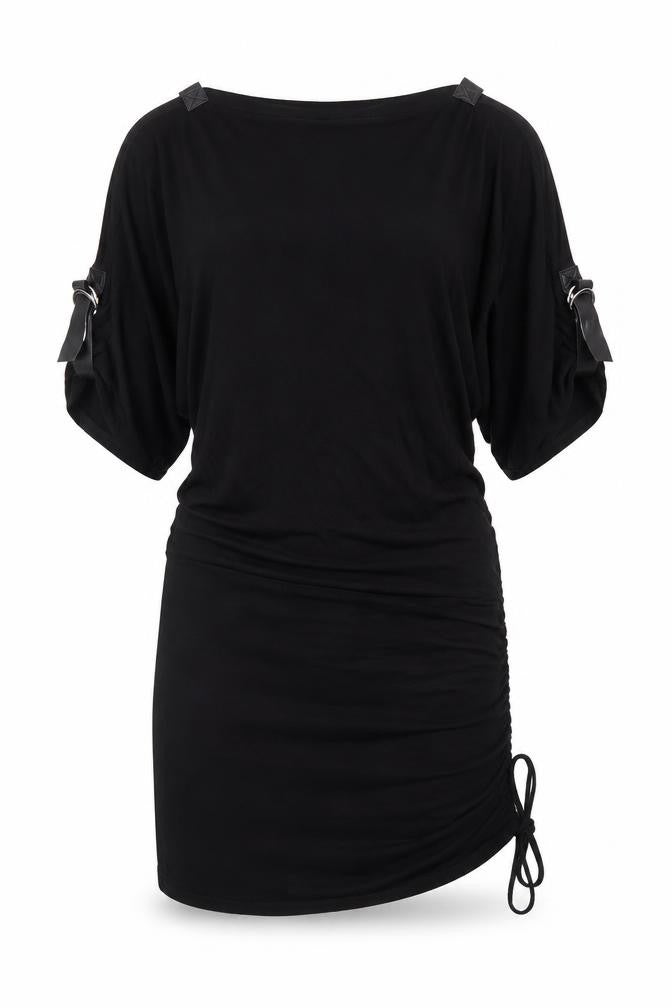 Look Womens Black  Viscose T-Shirt Dress  Size 8  Boat Neck Pullover
