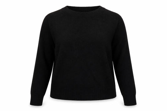 Front view of H&M women’s black round neck acrylic jumper, size L
