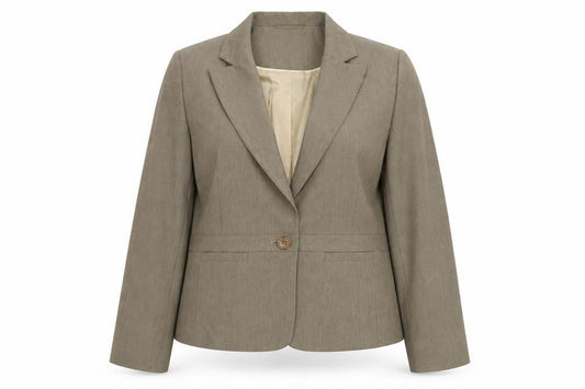Front view of Next women’s brown striped polyester jacket suit jacket, size UK 14