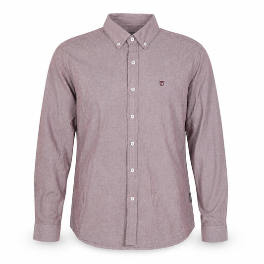 Front view of Peter Werth men’s beige cotton button-up, size 38, collared button