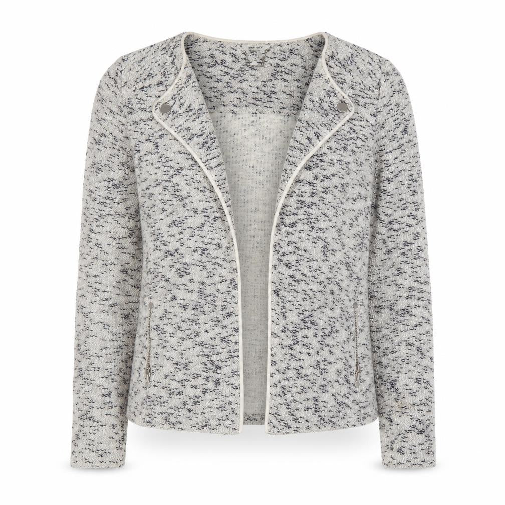 Front view of Ams Pure women’s blue jacket, size UK 12, hook & eye