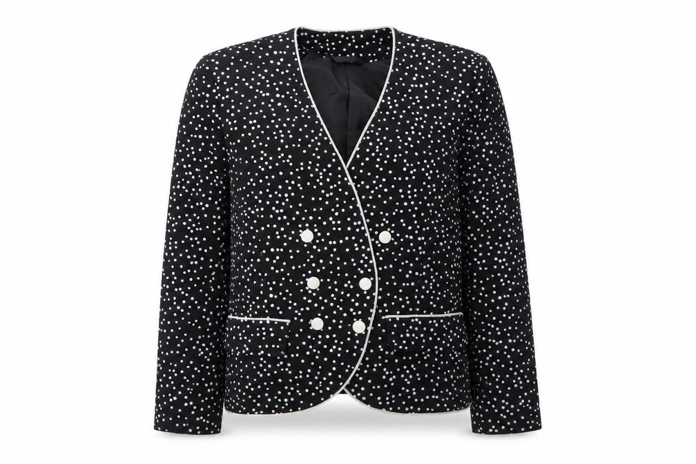 Country Casuals Womens Black Polka Dot Cotton Jacket Suit Jacket Size 10