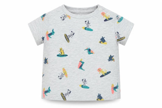 Front view of Inextenso boys’ grey geometric cotton basic t-shirt, size 6-9, months round neck pullover