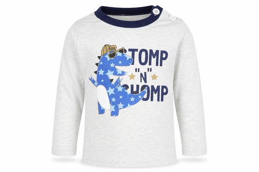 Front view of Cheeky Chimp boys’ grey cotton basic t-shirt, size 12-18, months round neck pullover