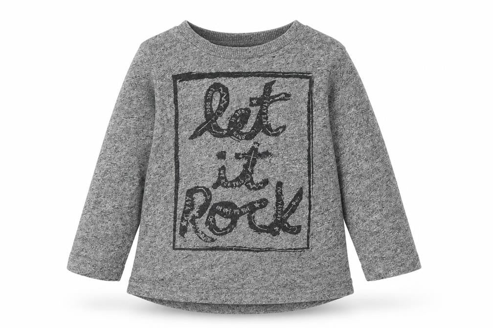 Front view of Dunnes boys’ grey cotton basic t-shirt, size 12-18, months round neck pullover