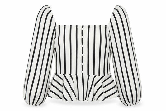 Front view of H&M women’s white striped polyester basic blouse, size L, square neck