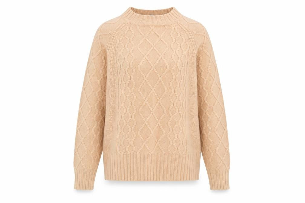Front view of Select women’s beige round neck acrylic jumper, size M