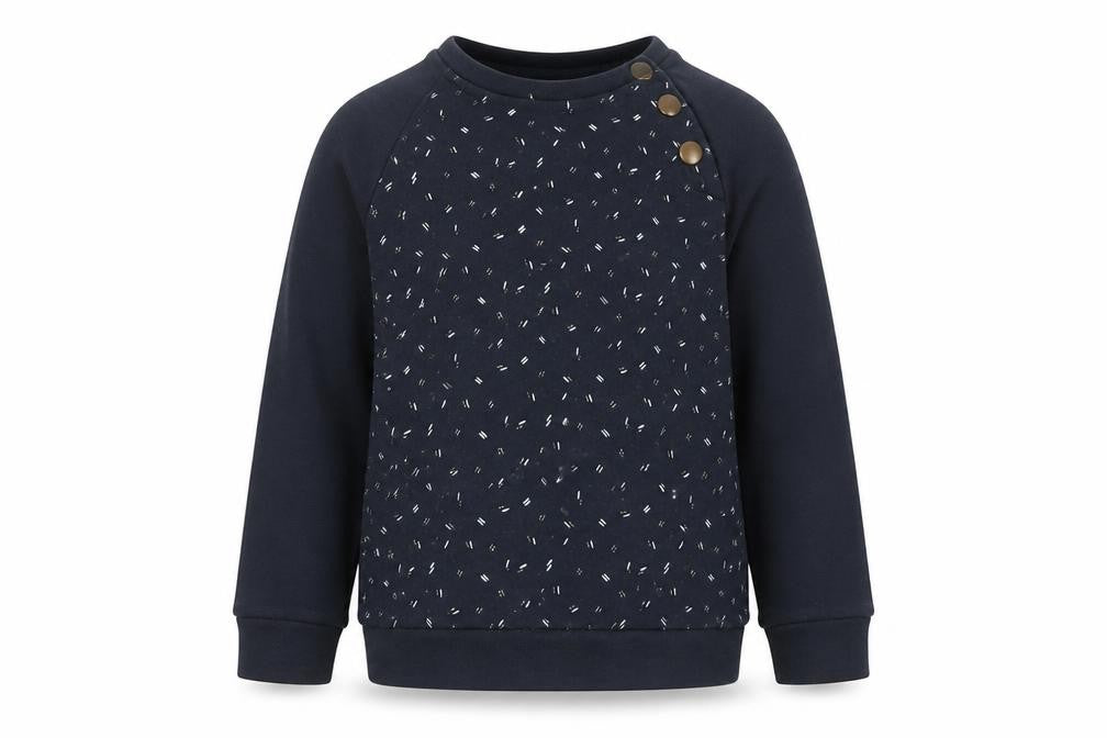 Front view of abcd girls’ blue geometric cotton pullover sweatshirt, size 5, years