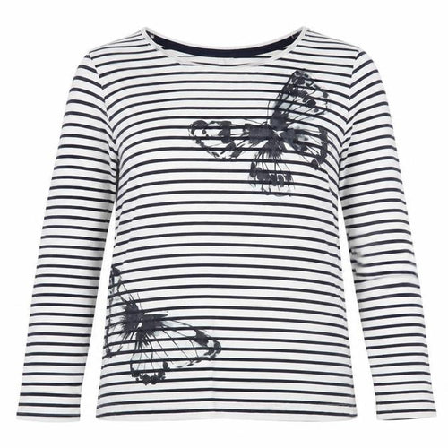 NEXT Womens White Striped Cotton Basic T-Shirt Size 8 Boat Neck - Butterflies