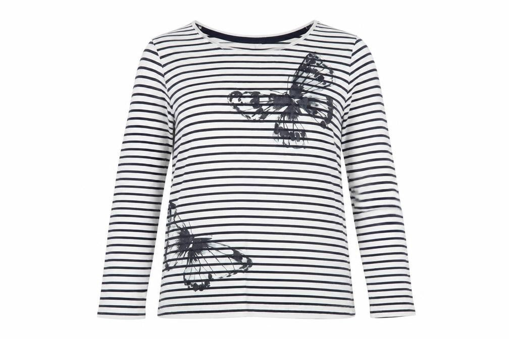 NEXT Womens White Striped Cotton Basic T-Shirt Size 8 Boat Neck - Butterflies