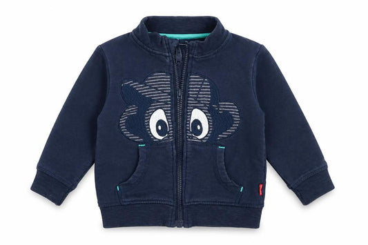 Front view of NAME IT boys’ blue cotton full zip jumper, size 9-12, months