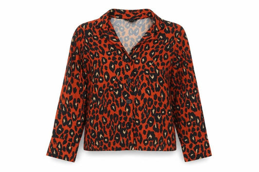 Front view of New Look women’s multicoloured animal print polyester basic blouse, size UK 8, collared