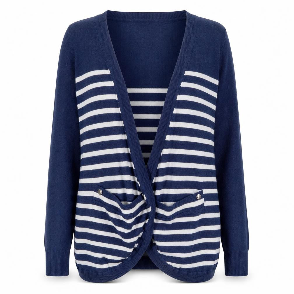 Primark  Womens Blue Round Neck Striped Viscose Cardigan Jumper Size 8