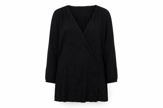 Front view of Nasty Gal women’s black viscose wrap dress, size UK 12, v-neck