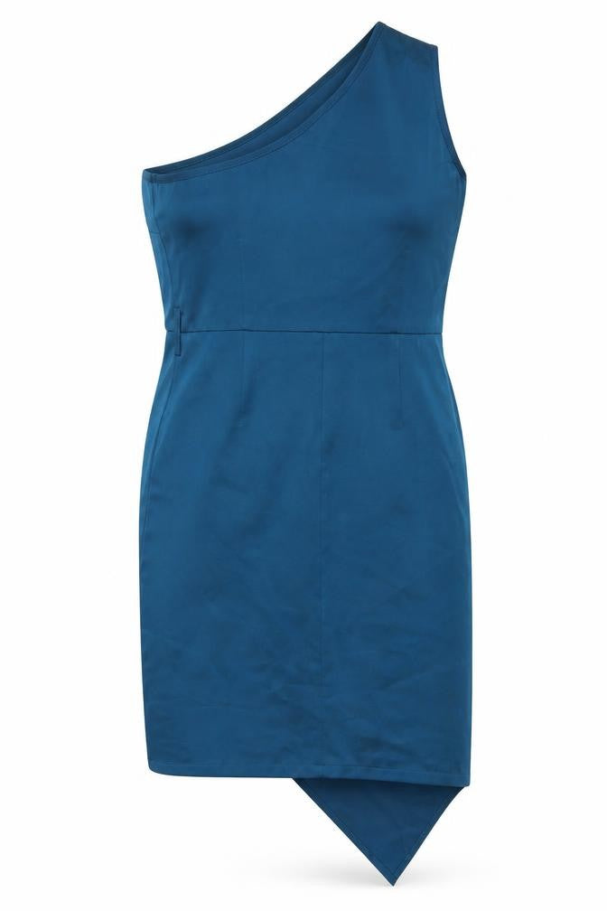 Front view of sheilay women’s blue polyester bodycon, size M, square neck