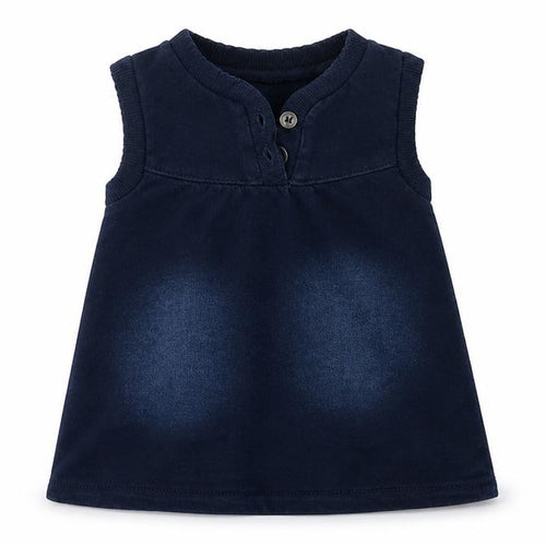 name it Girls Blue  Cotton A-Line  Size 0-3 Months  Crew Neck Button