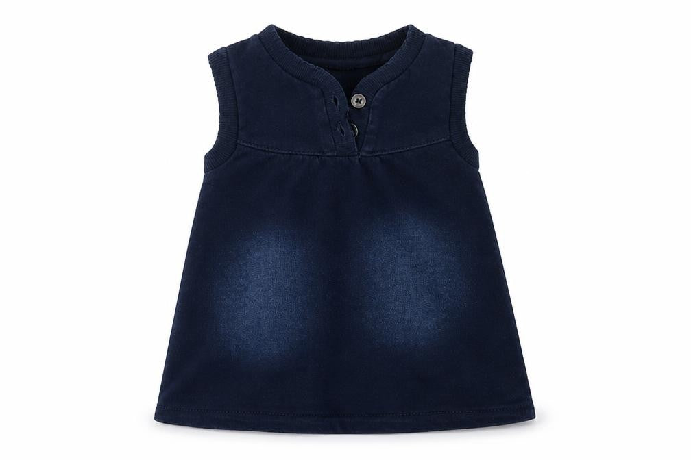 name it Girls Blue  Cotton A-Line  Size 0-3 Months  Crew Neck Button
