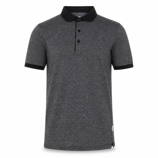Front view of Peter Werth men’s grey cotton polo, size XS, collared button