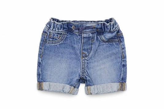 Front view of Next Baby Blue Cotton Cropped Jeans, size 0-3, Months Drawstring
