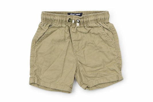 Front view of Next Baby Beige Cotton Cropped Trousers, size 9-12, Months Drawstring