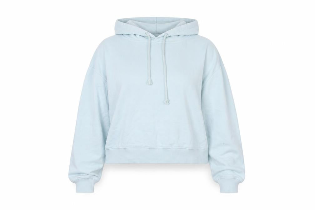 Front view of In the Style women’s blue cotton pullover hoodie, size UK 20, pullover
