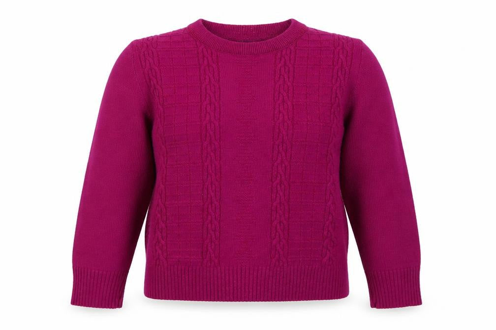 Front view of Pure & Natural women’s pink crew neck acrylic jumper, size M