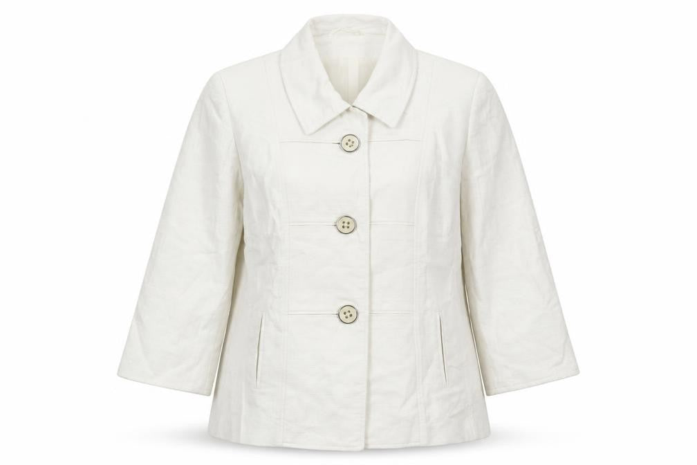 Front view of Gray & Osborne women’s red pea coat coat, size UK 14, button