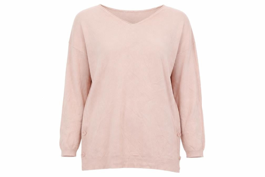 Lazy Girl Womens Pink V-Neck  Viscose Pullover Jumper Size S