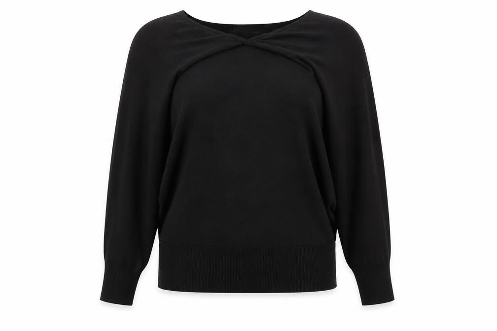 Front view of Bonprix women’s black round neck viscose jumper, size XL