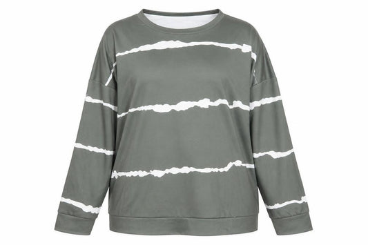 Front view of Preworn women’s green round neck striped cotton jumper, size XL