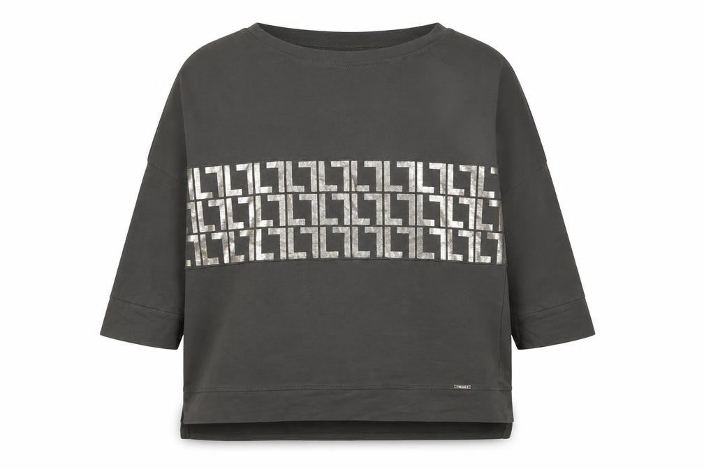 Front view of Megi women’s green round neck cotton jumper, size UK 18