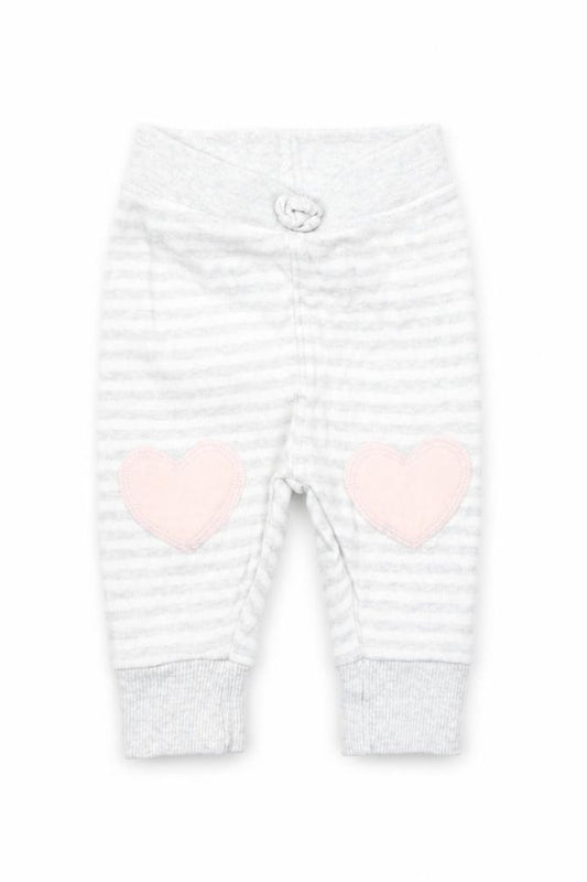 Front view of George girls’ grey striped cotton jogger leggings, size 0-3, months