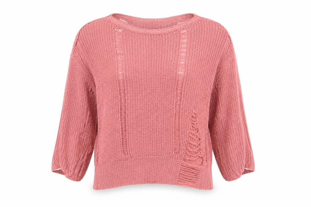 Front view of SHEIN women’s pink round neck polyester jumper, size S