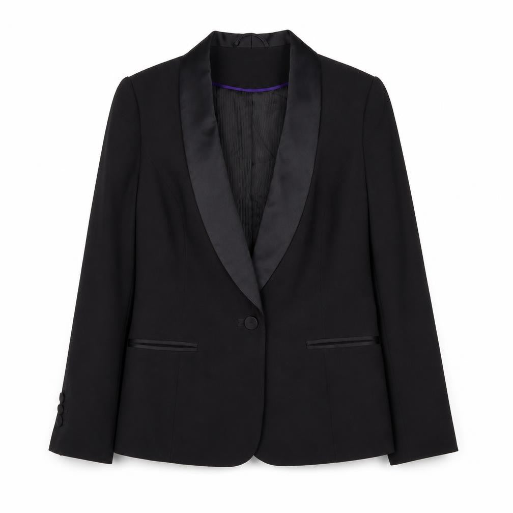 Front view of Dorothy Perkins women’s black polyester jacket suit jacket, size UK 10