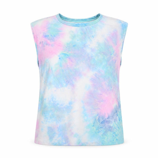 Front view of Almost Famous women’s multicoloured geometric polyester basic tank, size XL, round neck
