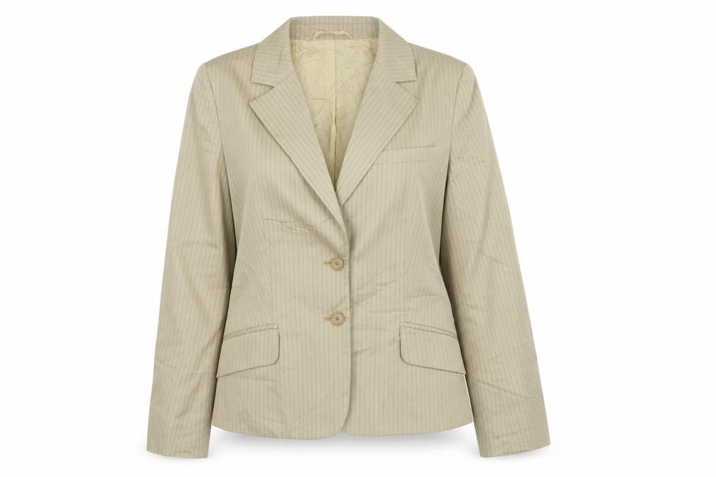 Mexx Womens Beige Striped Polyester Jacket Suit Jacket Size 12