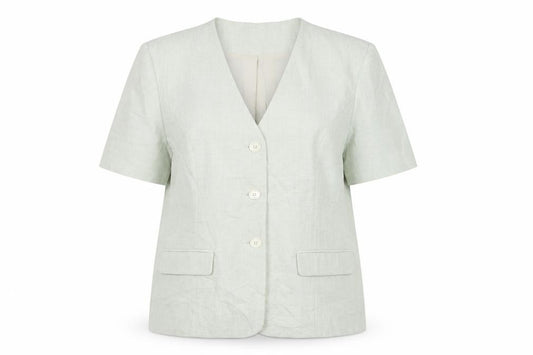 Front view of Isabella women’s green jacket blazer, size UK 14, button