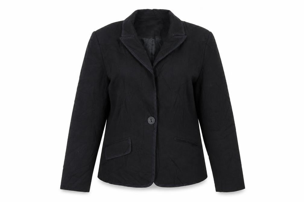 Front view of Marks & Spencer women’s black jacket blazer, size UK 12, button