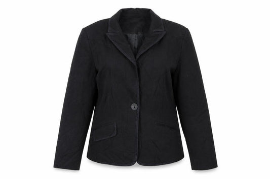 Front view of Marks & Spencer women’s black jacket blazer, size UK 12, button
