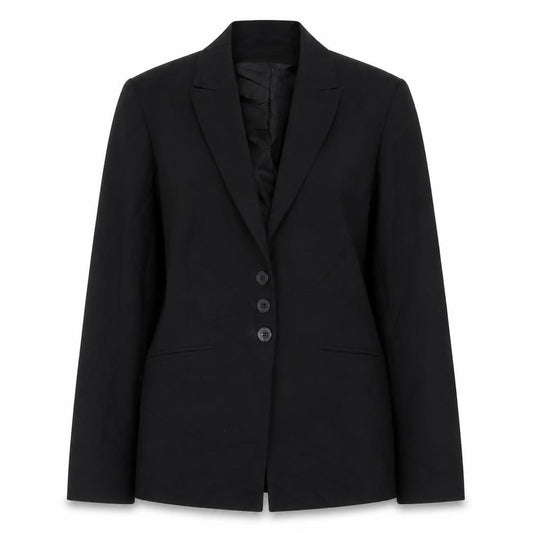 Front view of Simon Jersey women’s black jacket blazer, size UK 10, button